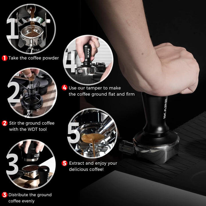 IKAPE 51mm Espresso Tamper, Premium Barista Kaffee Tamper mit kalibrierten Feder belastet, 100% Edel