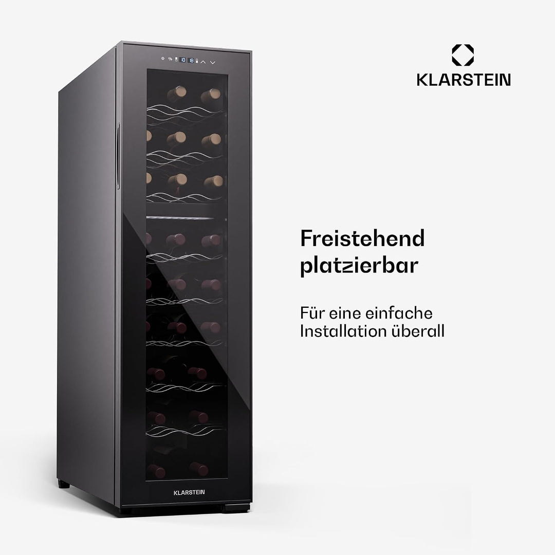 Klarstein Shiraz Weinkühlschrank Schwarz – 24 Flaschen, 2 Zonen | Getränkekühlschrank mit Glastür, f