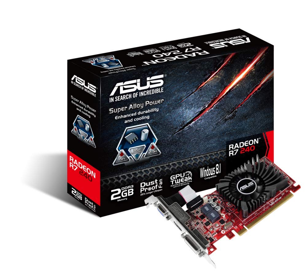 Asus AMD Radeon R7 240 Silent Low-Profile-Grafikkarte (PCI-e, 2GB GDDR3 Speicher, HDMI, DVI, VGA, 1