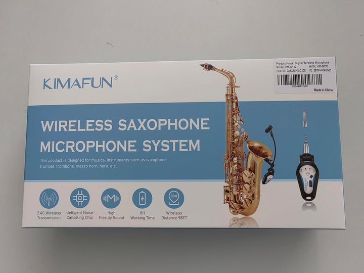 KIMAFUN 2.4G Kabelloses Saxophon Mikrofon, Drahtloses Ansteckbares Instrumentenmikrofon, Drahtloses
