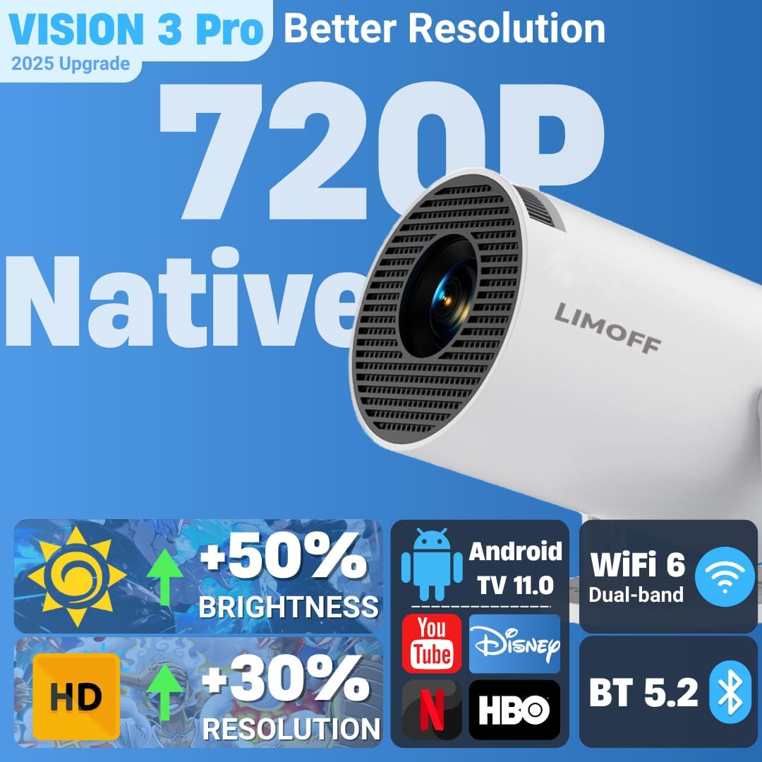 Mini Beamer 4K Mini Projektor mit Android 11, WiFi6 & Bluetooth5.4, Full HD Projektor,160 Ansi Lumen
