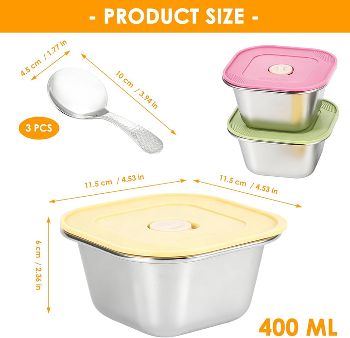 3er-Set Eisbehälter Für Speiseeis, Gefrierdosen 400ml Mit Eislöffel Portionierer, Lebensmittelechter