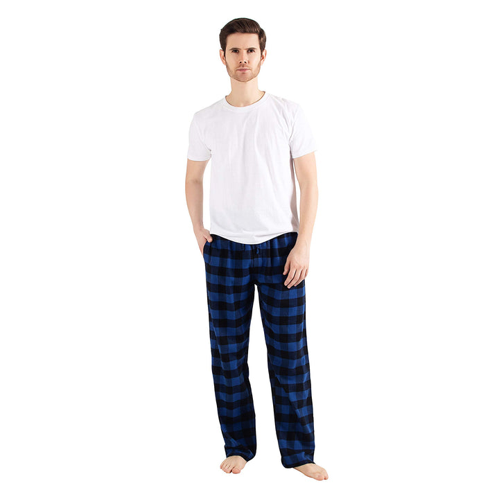 JTPW Herren 100% Baumwolle Flanell Bequeme Pyjama/Lounge Bottoms mit Taschen XXL Black Aqua Plaid, X