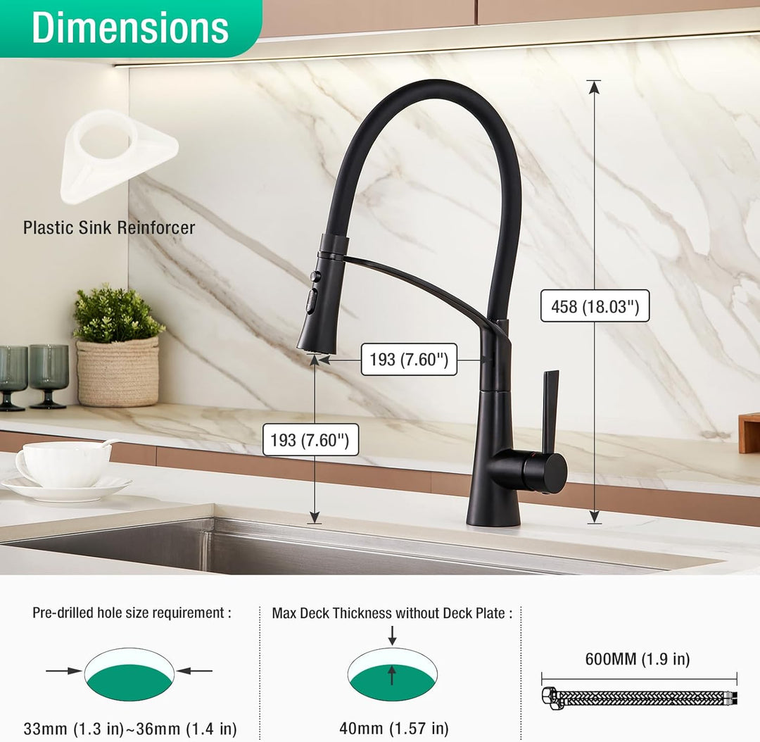 CREA Wasserhahn Küche mit 3 Funktionen Brause, Hochdruck Küchenarmatur mit Ausziehbarer Brause, 360°