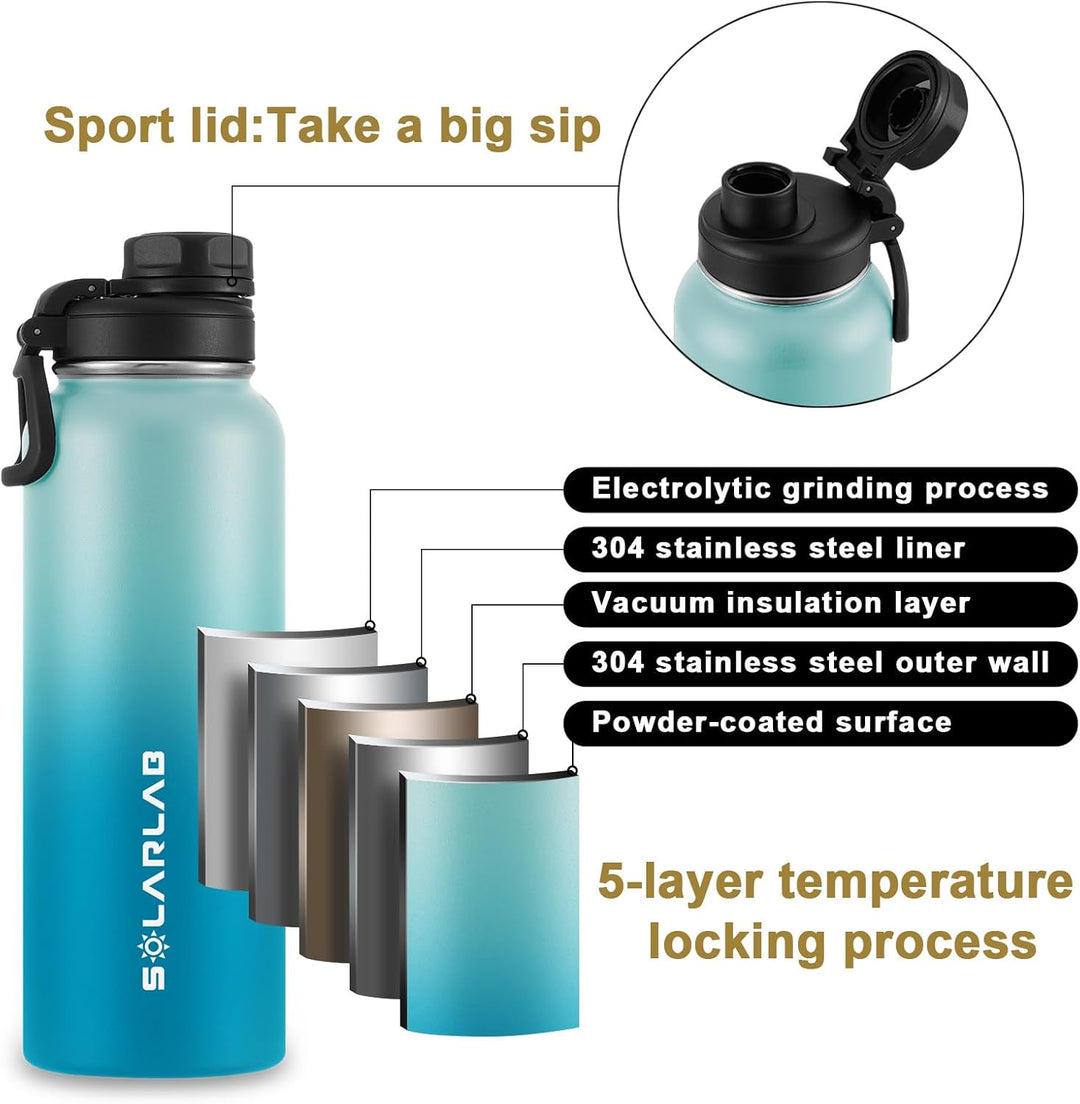 SOLARLAB Trinkflasche edelstahl - Thermoflasche Isolierflasche Thermoskanne 1l für heisse und kalte