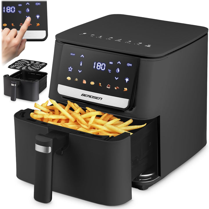 Berdsen Airfryer Heissluftfritteuse - 1700 W 6,5 l - Fritteuse - 8 Programme Touchscreen - Schwarz,