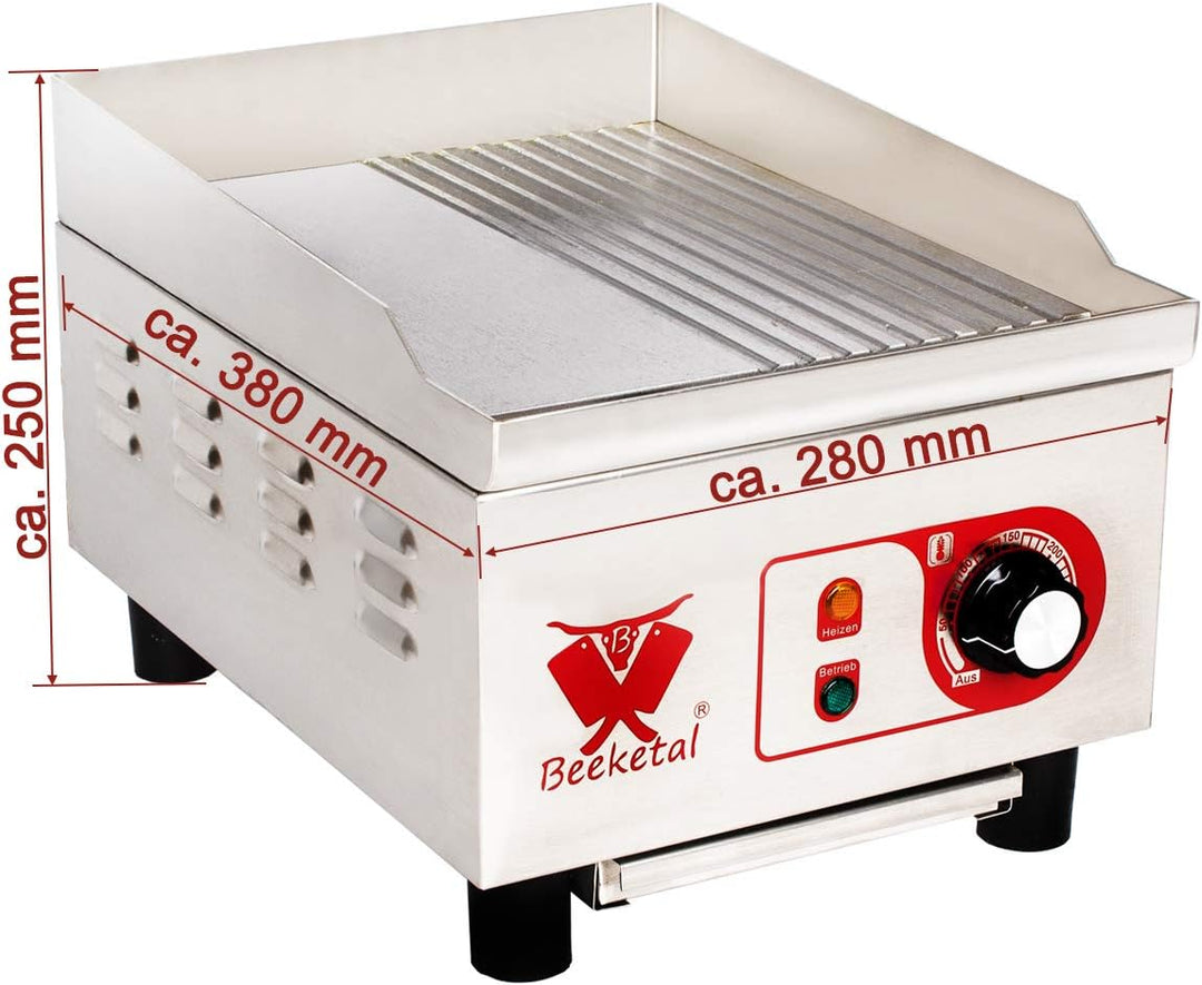 Beeketal 'BHGP-5' Profi Gastro Gusseisen Grillplatte elektrisch mit ca. 270 x 320 mm Grillfläche (gl