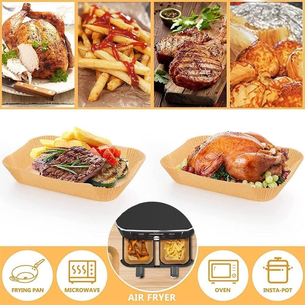 Backpapier für Heissluftfritteuse, 100 Stück 20,5x14 cm Rechteckig Airfryer Backpapier Liners für Ni