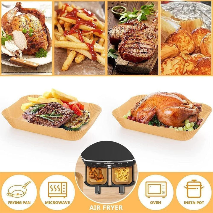 Backpapier für Heissluftfritteuse, 100 Stück 20,5x14 cm Rechteckig Airfryer Backpapier Liners für Ni