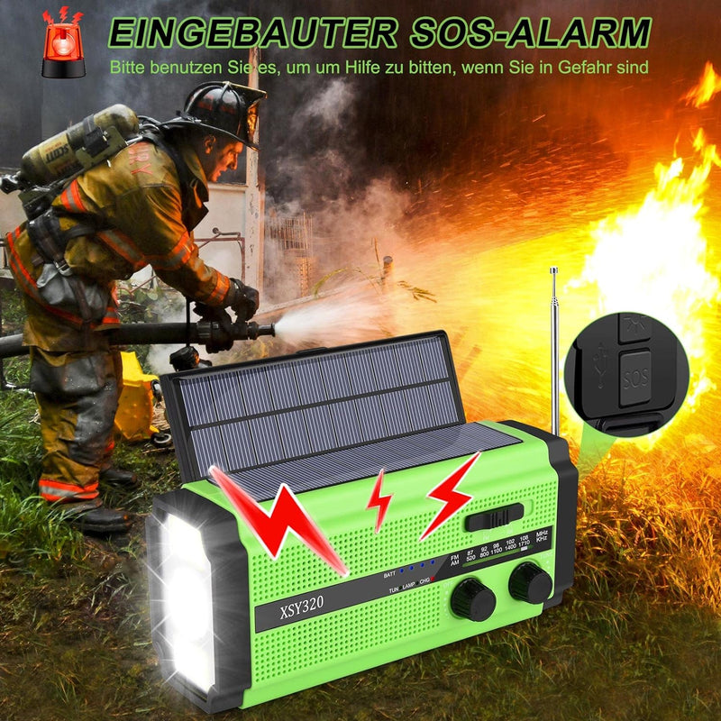 MILFECH Solar Radio, AM/FM Kurbelradio Tragbar Notfallradio mit 5000mAh Wiederaufladbare Batterie, 3