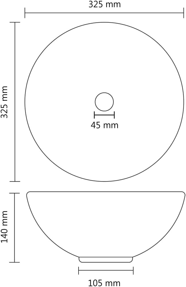 WIFESE Luxus-Waschbecken Rund Matt Schwarz 32,5x14 cm Keramik Aufsatzwaschbecken Eckig Badezimmer Mö