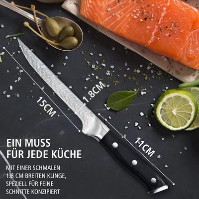 TELANKS Filetiermesser 15cm, Profi Filetiermesser von Fisch und Fleisch, Fischmesser mit Geschenkbox
