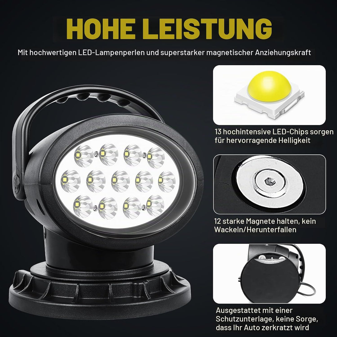 RIGIDON Led Arbeitsscheinwerfer mit Magnetfuss, 38W 3800LM Suchscheinwerfer | 12V 24V Flood Offroad