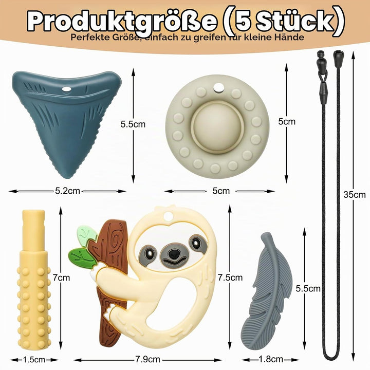 CLDY Kaukette für Kinder, 5 Stück Sensory Kauen Halskette, Kau-Charm, Beissring aus Silikon BPA-frei
