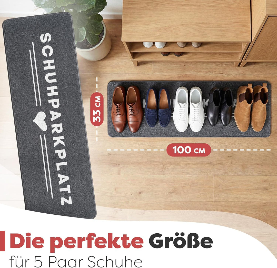 Bodenständig Schuhparkplatz Fussmatte Grau 100x33 cm – rutschfeste Schuhmatte & Waschbarer Schuhtepp