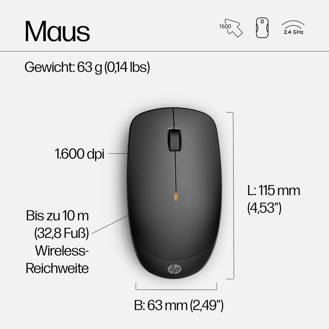 HP 230 Maus und Tastatur (kabellose Maus und Tastatur, USB Dongle, bis zu 16 Monate Akkulaufzeit, QW