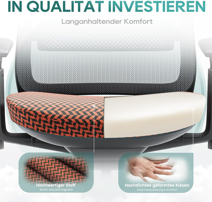 COLAMY Ergonomischer Bürostuhl, Mesh Computerstuhl mit hoher Rückenlehne, Office Chair mit Lendenwir