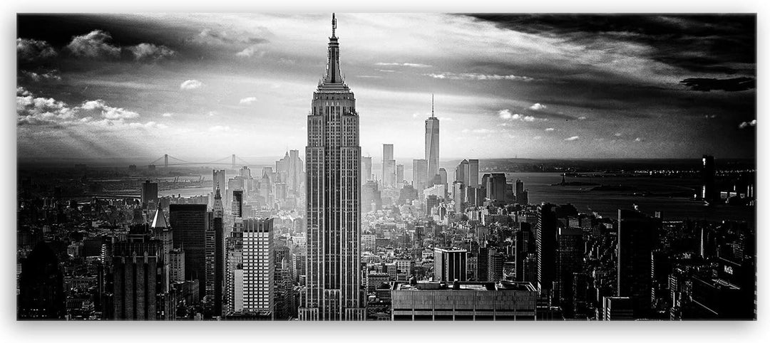 ge Bildet Bild auf Leinwand | Empire State Building in New York - Schwarz Weiss D in 100x40 cm als P