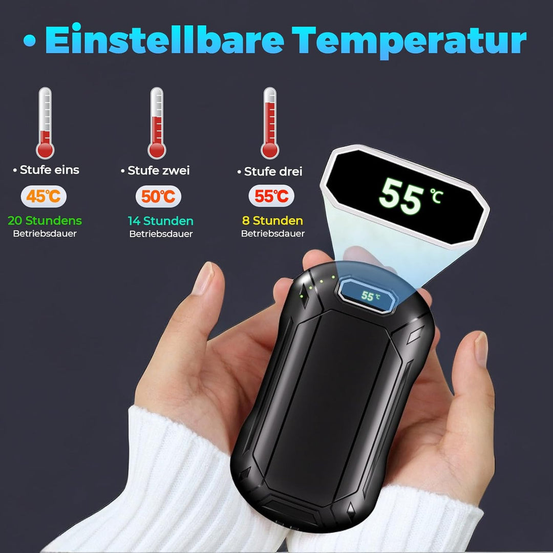 2er-Pack 6000mAh aufladbare Handwärmer, 3-stufige verstellbare Temperatur, Taschengrösse, Ideal für