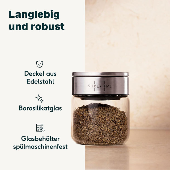 SILBERTHAL Gewürzglas 24er Set 150 ml Rund - mit Klickdeckel stapelbar - Vorratsglas mottensicher fü