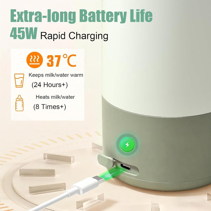 Tragbarer Flaschenwärmer - 500ml Flaschenwärmer Baby Unterwegs, 35~70 °C Schnell Aufheizen, 32-37 °C
