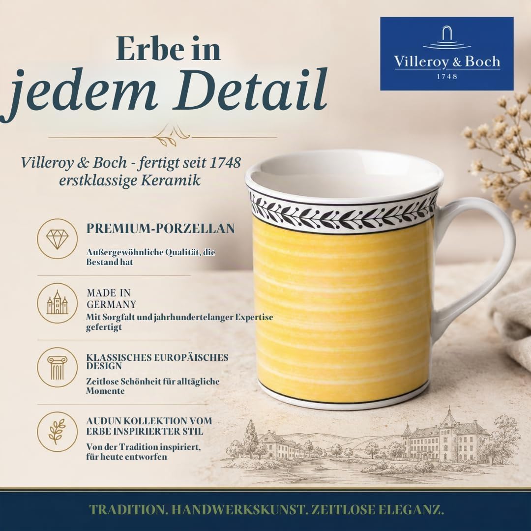 Villeroy und Boch Audun Fleur Kaffeebecher, 300 ml, Höhe: 9,1 cm, Premium Porzellan, Weiss/Bunt, Aud