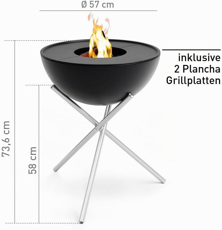 höfats - Bowl 57 Plancha Set hoch - raucharme Verbrennung - Feuerstelle und Plancha Grill - kippbare