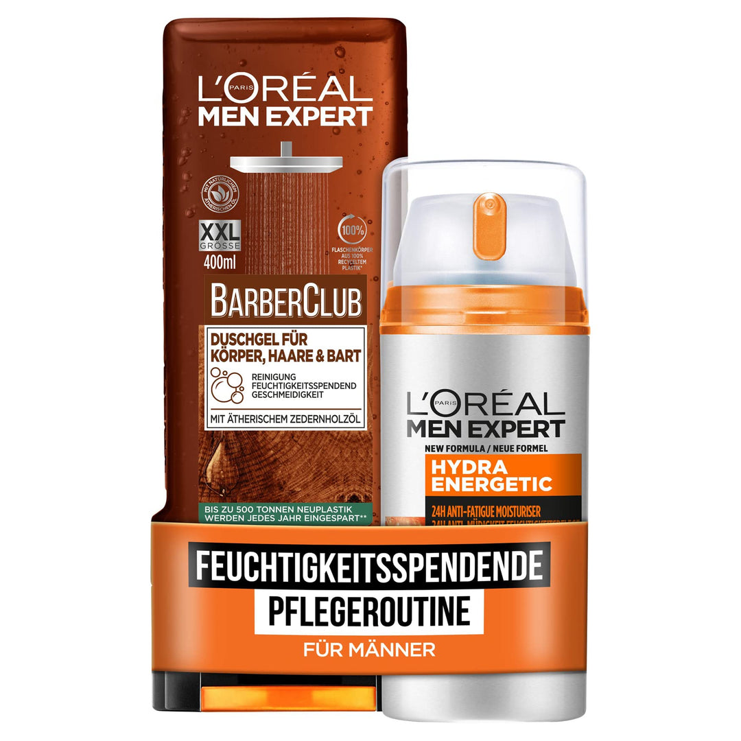 L'Oréal Men Expert Pflegeset mit Gesichtspflege und XXL Duschgel, Für Körper, Haare und Bart, Hydra