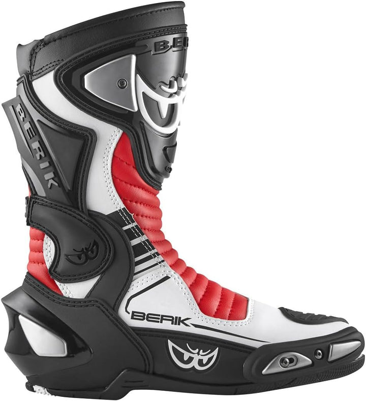 Berik Race-X EVO Motorradstiefel 47 EU Schwarz Weiss Rot, 47 EU Schwarz Weiss Rot
