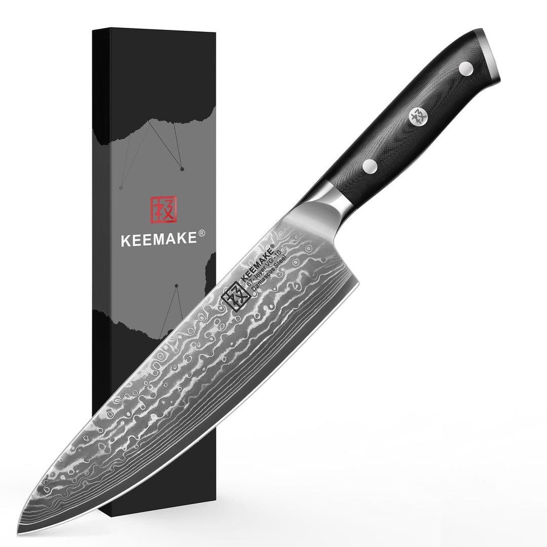 KEEMAKE Damastmesser Kochmesser 20cm, Küchenmesser Scharfes Messer aus 67 Schichten Damaststahl mit
