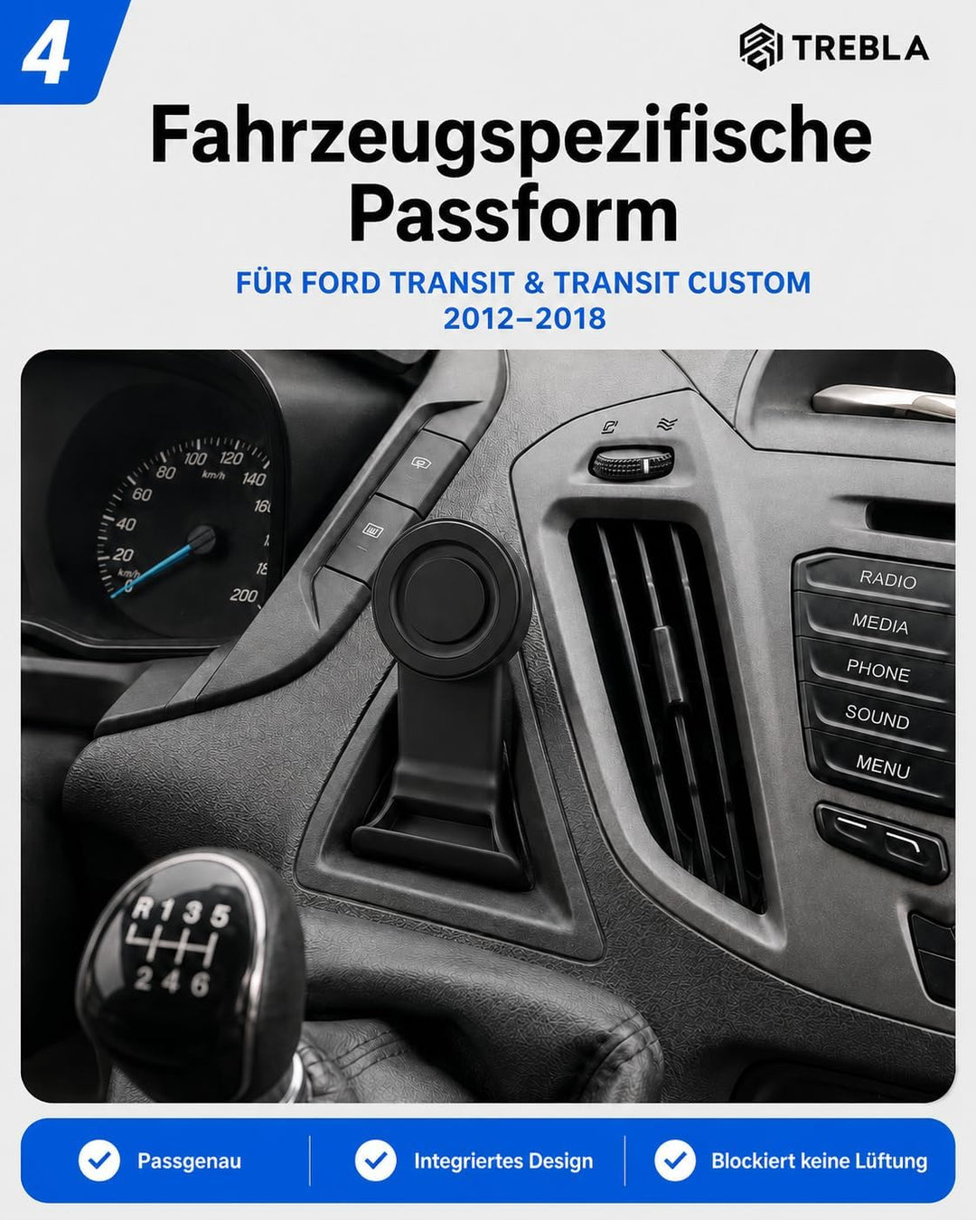 Generisch Handyhalterung kompatibel mit iPhone 15 14 13 12 – für Ford Transit & Transit Custom 2012-