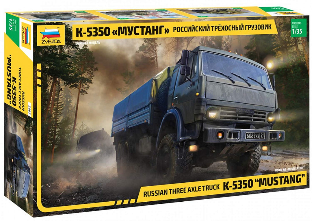 Zvezda 3697 Kamaz Plastikmodellbau 500783697-1:35 5350 Mustang-Plastikbausatz-Modellbausatz-Zusammen