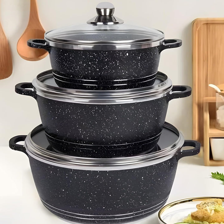 Retoo Topfset Kochtopfset Aluminium Kochgeschirr 12-teilig 4 Kochtöpfe 1 Bratpfanne 5 Glasdeckel 2 H