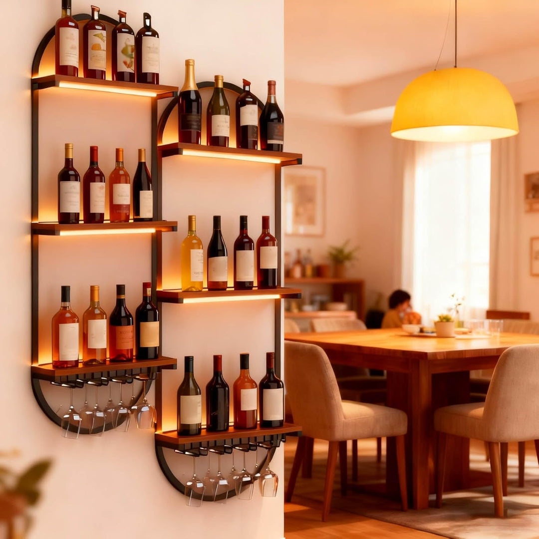 Weinregal Wand aus Metall, schwarzes schwebendes Industrieregal, 3-stufiger Wandmontage Wine Display