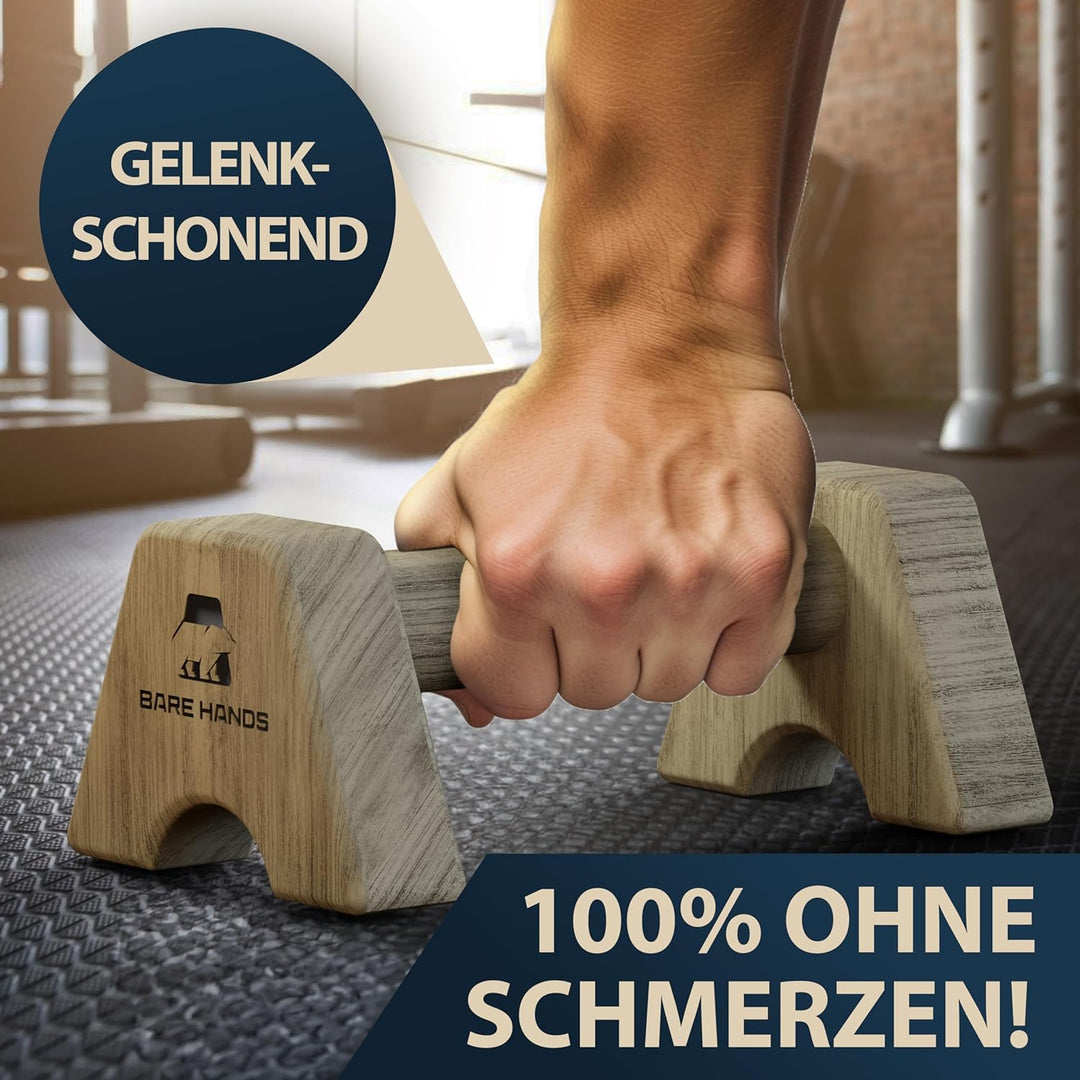 BARE HANDS Liegestützgriffe – 2x gelenksschonende & rutschfeste Holz Liegestützgriffe – Calisthenics