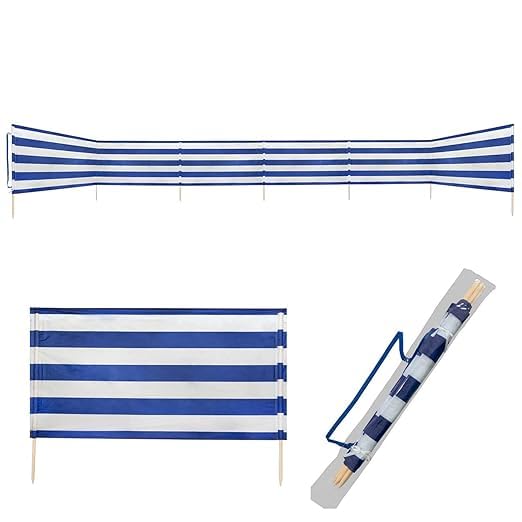 Idena - Windschutz in Blau-Weiss, mit Tragegurt und Fixierungsbändern, für Strand, Camping und Garte