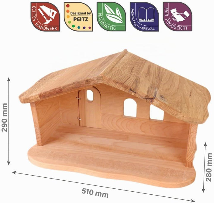 Weihnachtskrippe aus Holz | Krippenstall mit Stall und Hauptraum | Vielseitig als Bauernhof nutzbar
