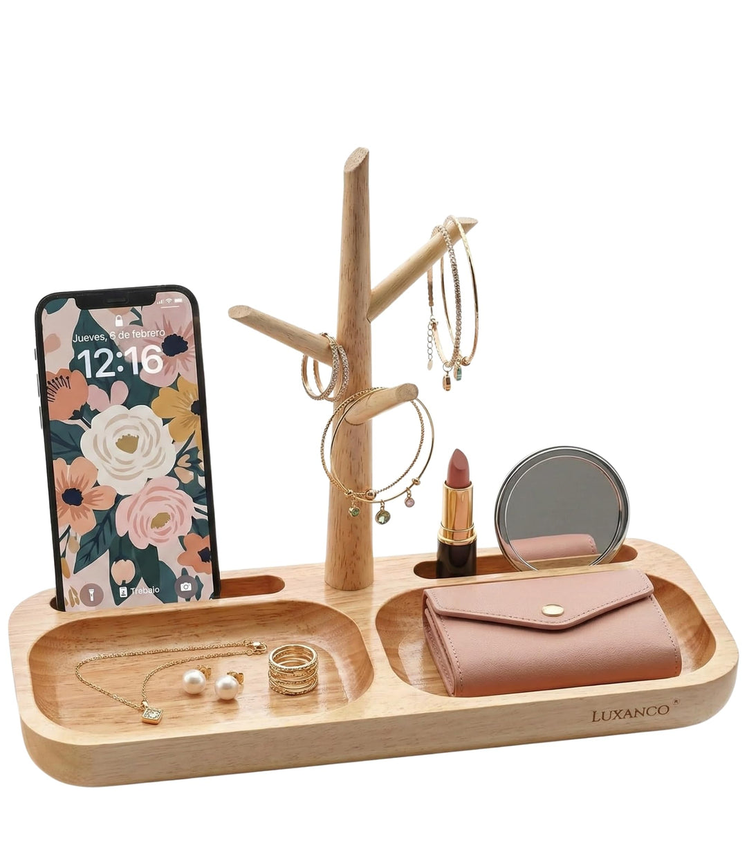 Schlüsselschale und Taschenleerer Holz mit 2 Fächern für Münzen, Uhren... Schlüsselkorb - Handyhalte