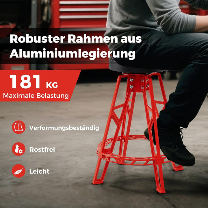 COSTWAY Werkstatthocker Hoch, Werkstattstuhl mit 360° drehbarem Sitz & Fussstütze, Werkstatt Hocker