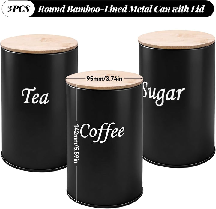 3 Stück Kaffeedose Luftdicht 500 ml Kaffeebohnen Behälter mit Holzdeckel, Kaffeedose Schwarz Matt Ka