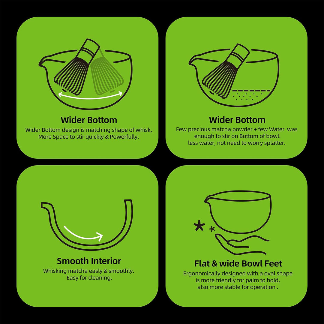 TEANAGOO Matcha Schale mit Ausgiesser,2-Pcs Fuji Design Keramik Schale und Schneebesen Halter(chawan