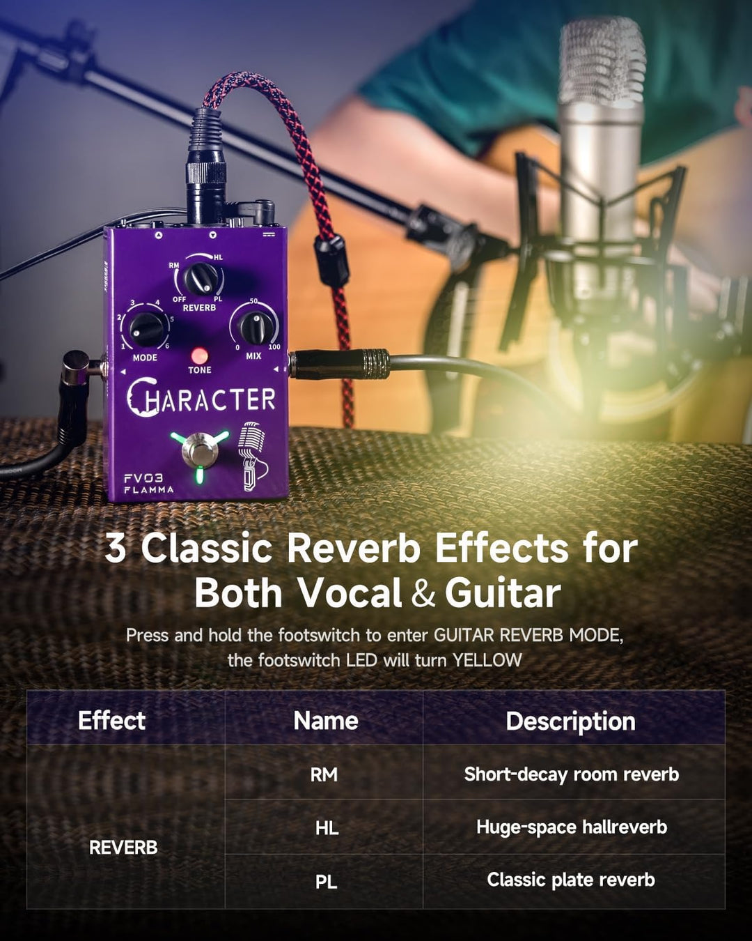 FLAMMA FV03 Vocal Effects Pedal Voice Changing Sounds Like Robot Male Female Baby with Delay Reverb