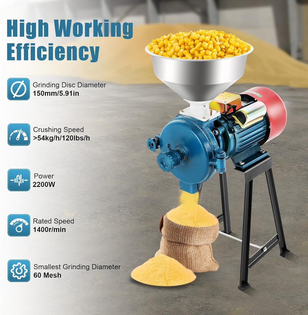 Elektrische Getreidemühle Gewürzmühlen, 2.2KW 40-60 Maschen Kommerzielle Maismühle mit Trichter, Pul