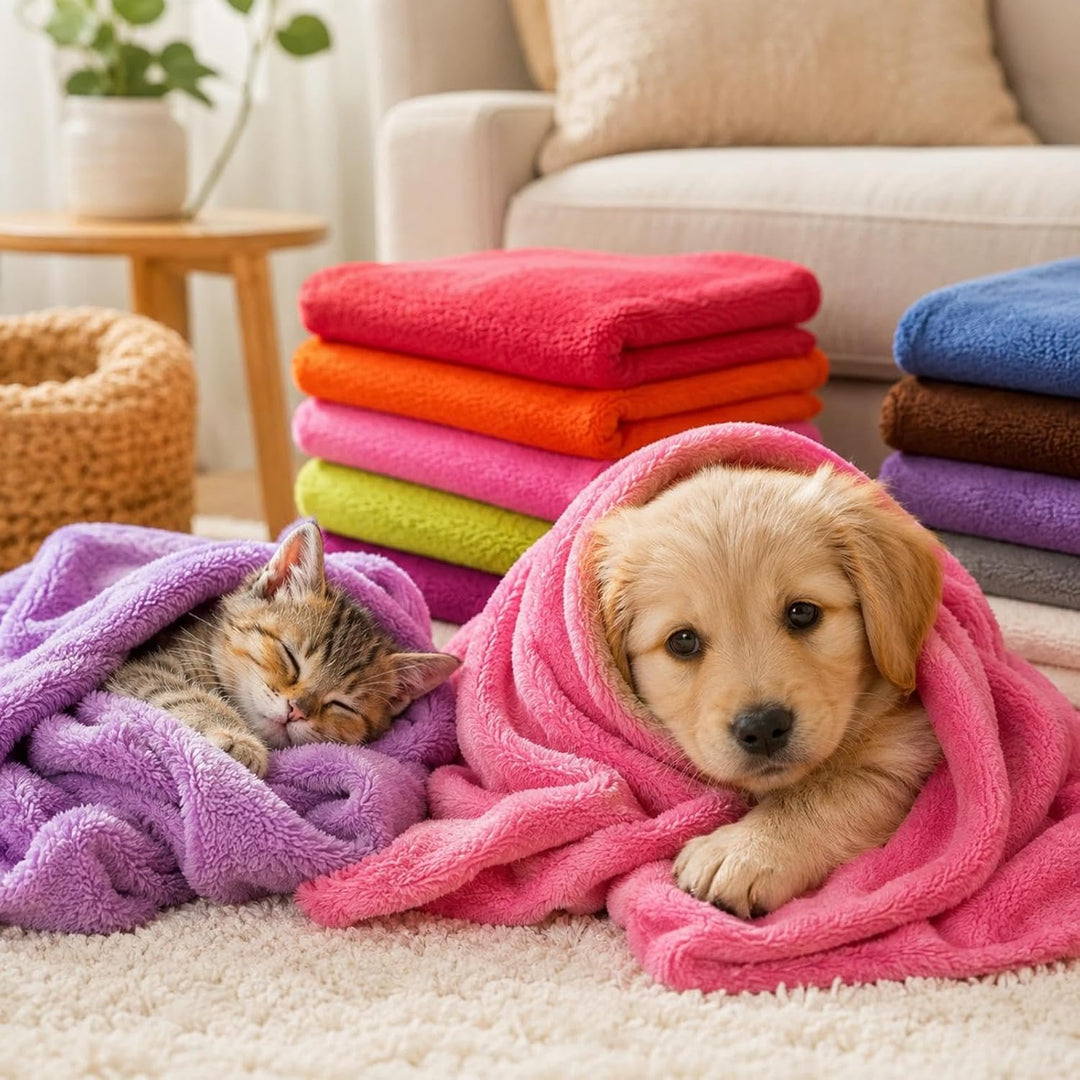16 Stück Kuscheldecke Flauschig Set, 80 x 60 cm Flanell Wohndecke Sofadecke Warm, Hundehandtuch, Bab