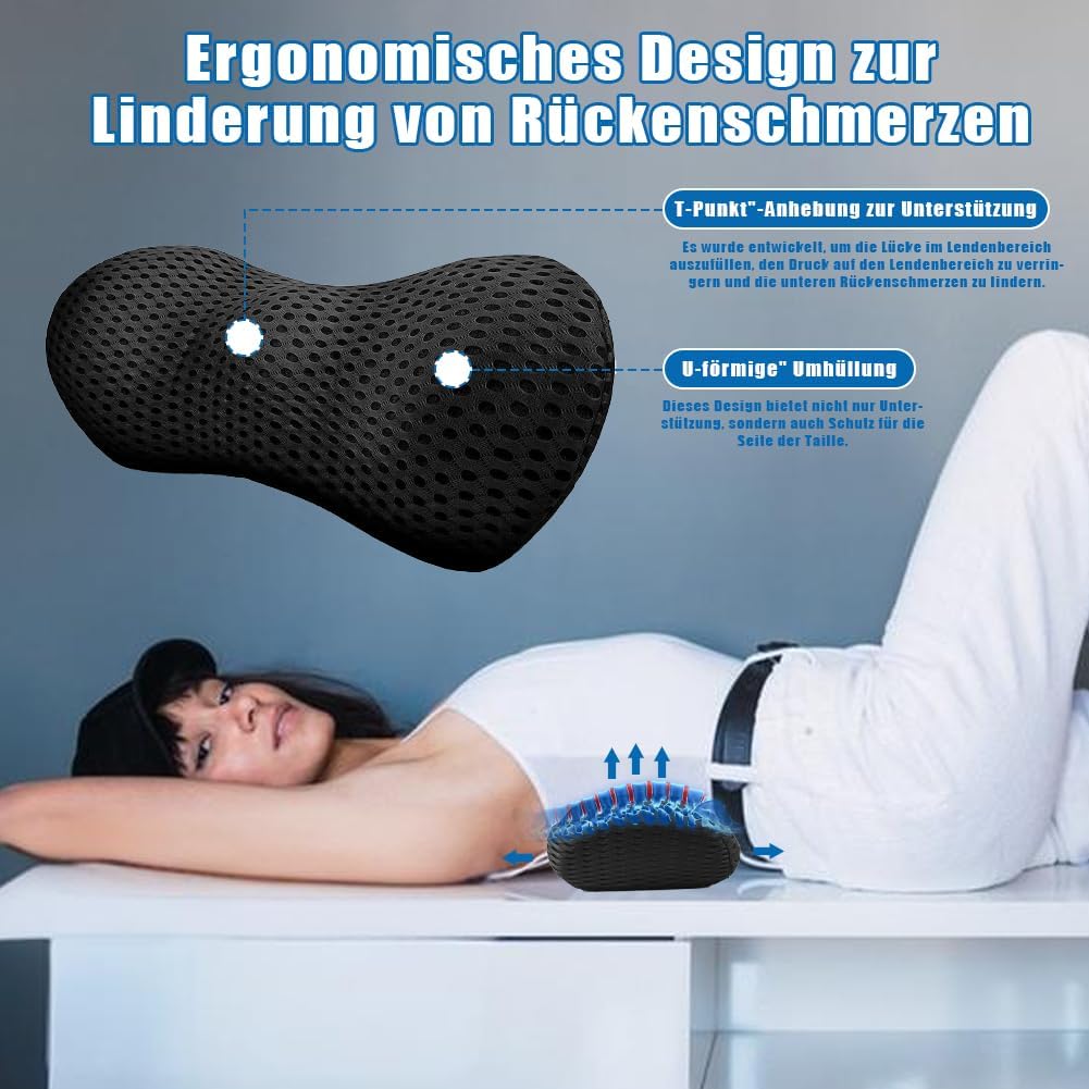 Lumbar Support Pillow aus Memory Foam, Ergonomisches Lendenwirbelkissen mit Gurte, Kissen für rücken