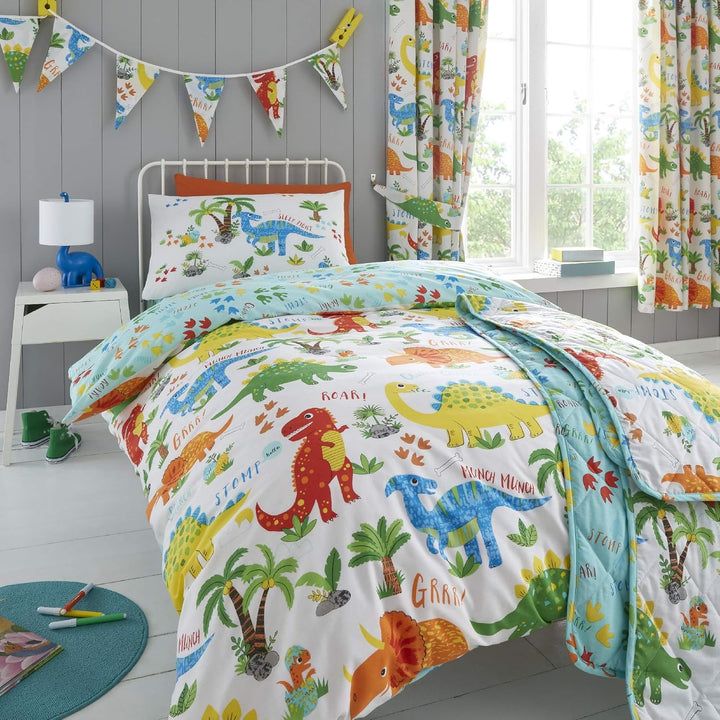 Happy Linen Company Mädchen/Jungen Ersatzkissenbezüge - mit niedlichen Dinosauriern - wendbar - Stan