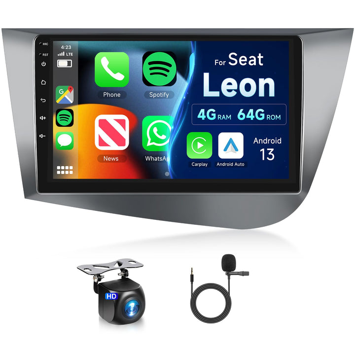 Hodozzy 8 Core 4G+64G Autoradio für Seat Leon 2005-2012, Android 9 Zoll IPS Touchscreen GPS Navi mit