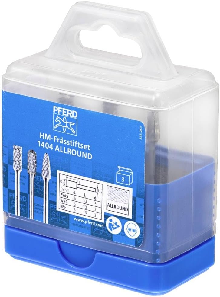 PFERD Hartmetall-Hochleistungskleinfrässtift Set, 3-teilig | Zahnung ALLROUND, Schaft-ø 3 mm, Frässt