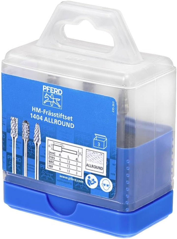 PFERD Hartmetall-Hochleistungskleinfrässtift Set, 3-teilig | Zahnung ALLROUND, Schaft-ø 3 mm, Frässt