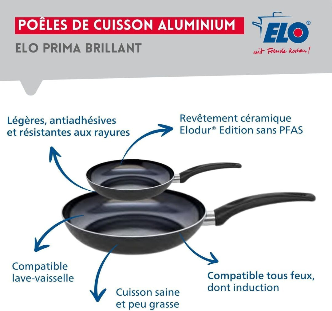 ELO 9730950 Kochgeschirr-Set, 7-teilig, 2 Bratpfannen 20 und 32 cm und 5 Kochtöpfe 12, 14, 16, 20 un
